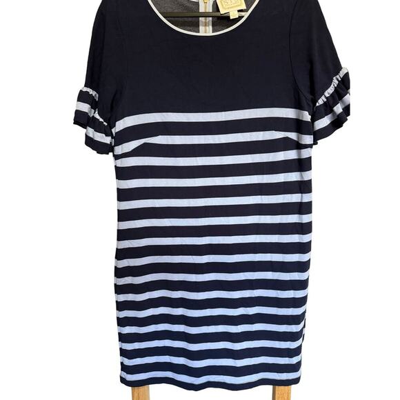 Sail To Sable NWOT Striped Tee Shirt Dress Ruffle Short Sleeve Blue Size Large - Picture 4 of 12